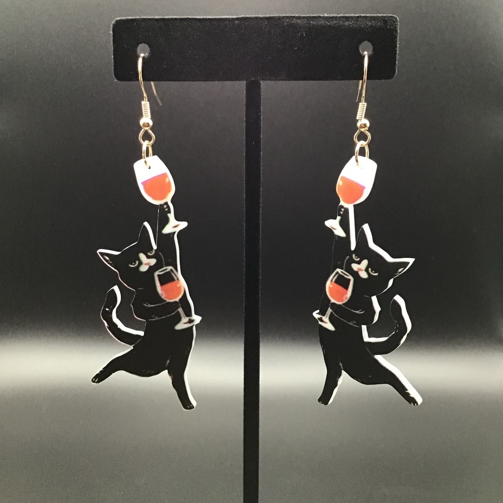 Cats and Wine Earrings